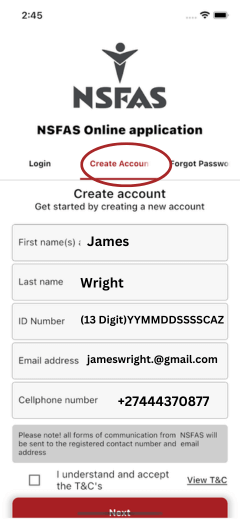 NSFAS Login-Account Creation